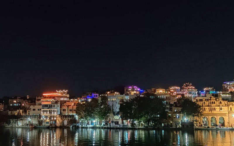 Night View of Lake from Lakeshore Restaurant